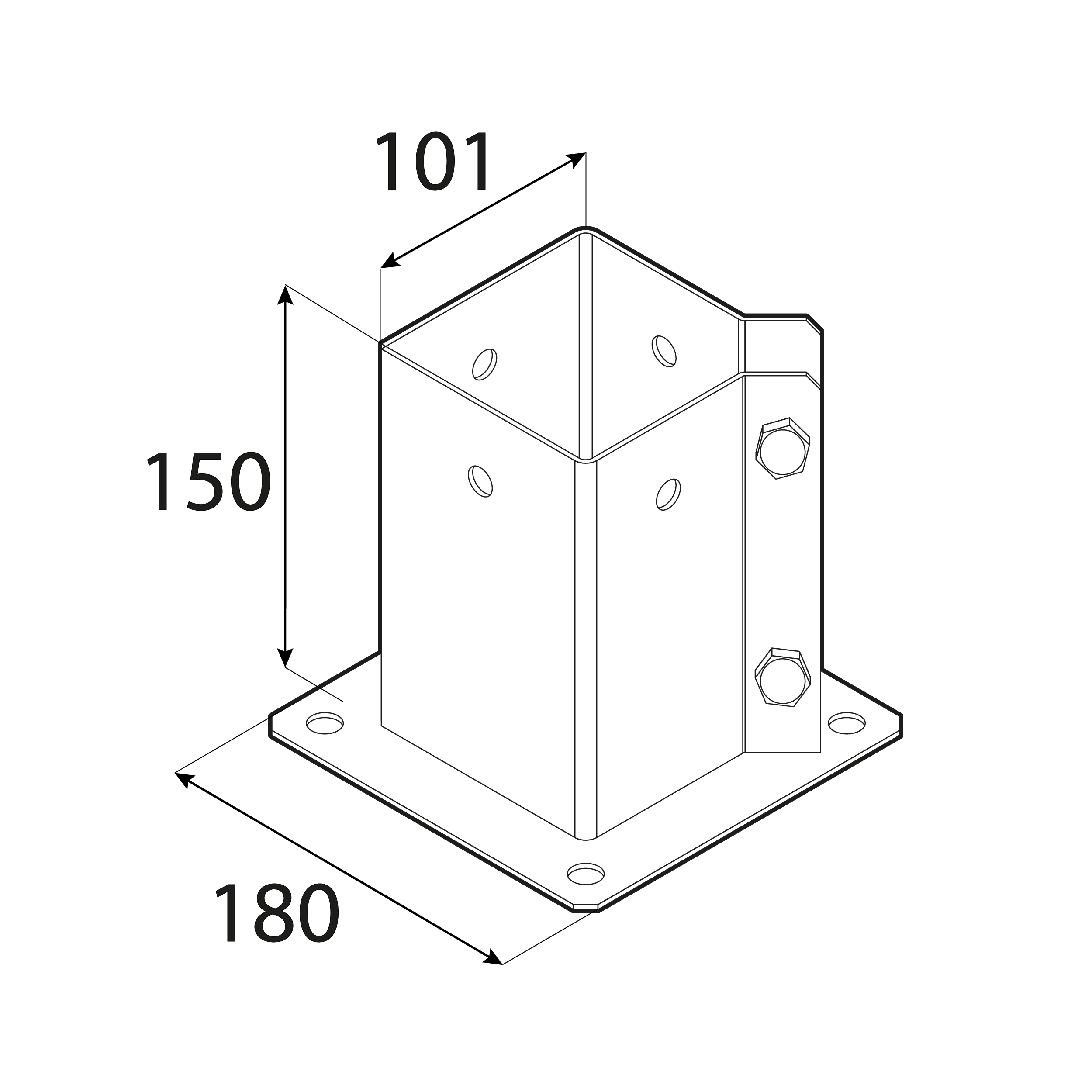Podstawa słupa kotwa przykręcana podwójna prostokątna - PSPW | 90 mm | Czarny